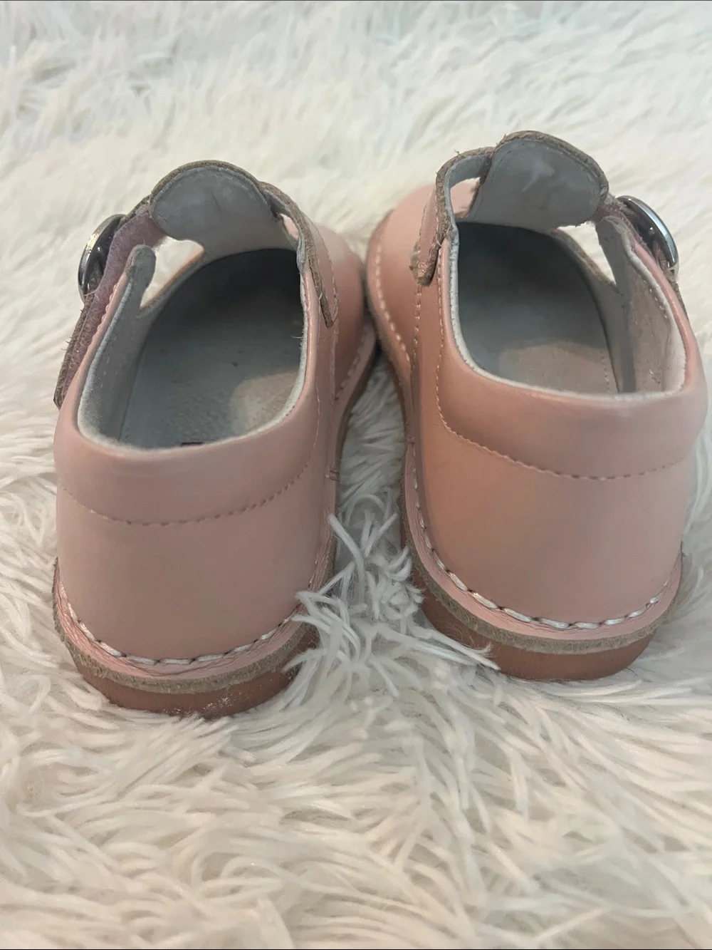 L'Amour Pink Leather T-Strap Mary Jane Shoes